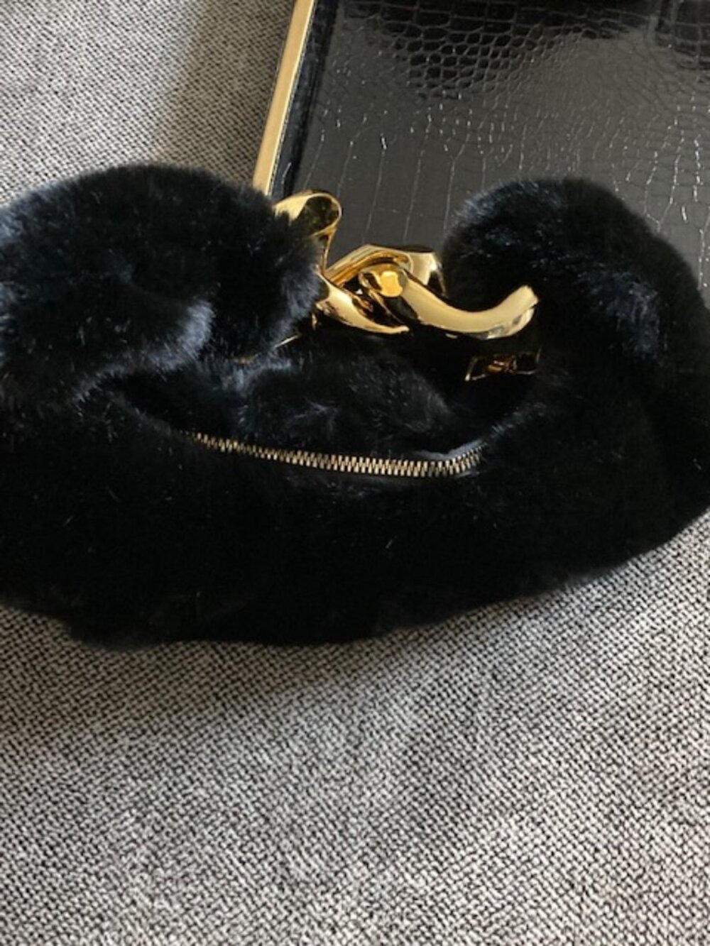 Black Fur Bag with Gold handle